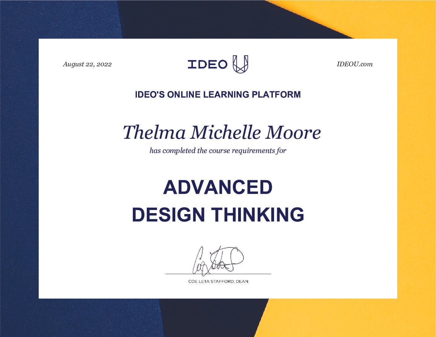 2022-08 Advanced Design Thinking Certificate, IDEO U 2022-08 Advanced Design Thinking Certificate, IDEO U