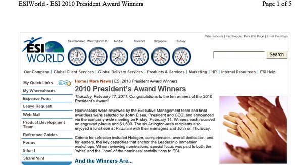 2011. ESI International’s President’s Award 2011. ESI International’s President’s Award